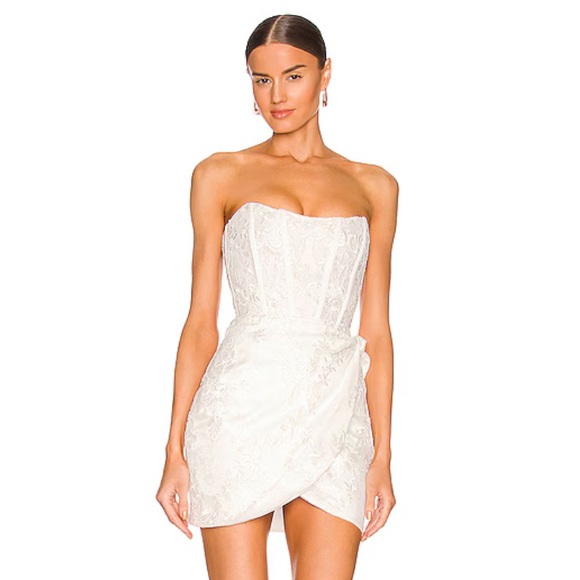 V. Chapman Nigella Lace Strapless Corset Tie Open Back Mini Dress White Bride - Picture 7 of 12